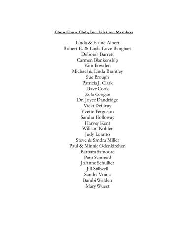 Chow Chow Club LIFE MEMBERS 010126
