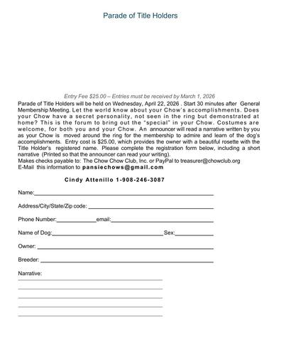 Parade of Title Holders Form